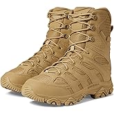 Merrell Men’s Moab 3 8” Zip Tactical Waterproof Boots, Durable & Comfortable Coated Leather Combat Hiking Shoes, Dark Coyote, 6.5