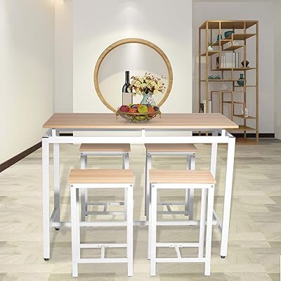 MIERES 5-Piece Modern Industrial Bistro Dining Table and Stools Set