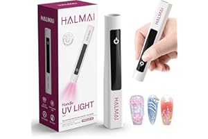 Halmai Handheld UV Nail Lamp for Gel Polish,Portable Mini Red Light with LED,Cordless Rechargeable USB Dryer,at-Home Manicure Salon Tool with Fingernail Curing,Nail Stamping & Cat Eye Magnet (White)