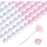 MECCANIXITY Artificial Flowers, White and Light Pink Fake Roses with Lace for DIY Wedding Decor Floral Arrangements Bridal Valentines Day 144Pcs
