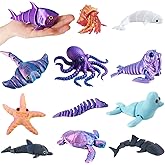 3D Printed Sea Animals - 12Pcs Large Articulated Ocean Creatures Set - Flexible Fidget Toys for Kids Birthday Gifts, Party Favors, Goodie Bag Fillers, Desk Decor, Fun Educational Toy for Boys & Girls