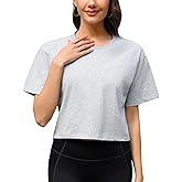 Women Workout Crop Top T-Shirt 100% Cotton Drop Shoulder Half Sleeve Oversized Yoga Running Cropped Loose Tee