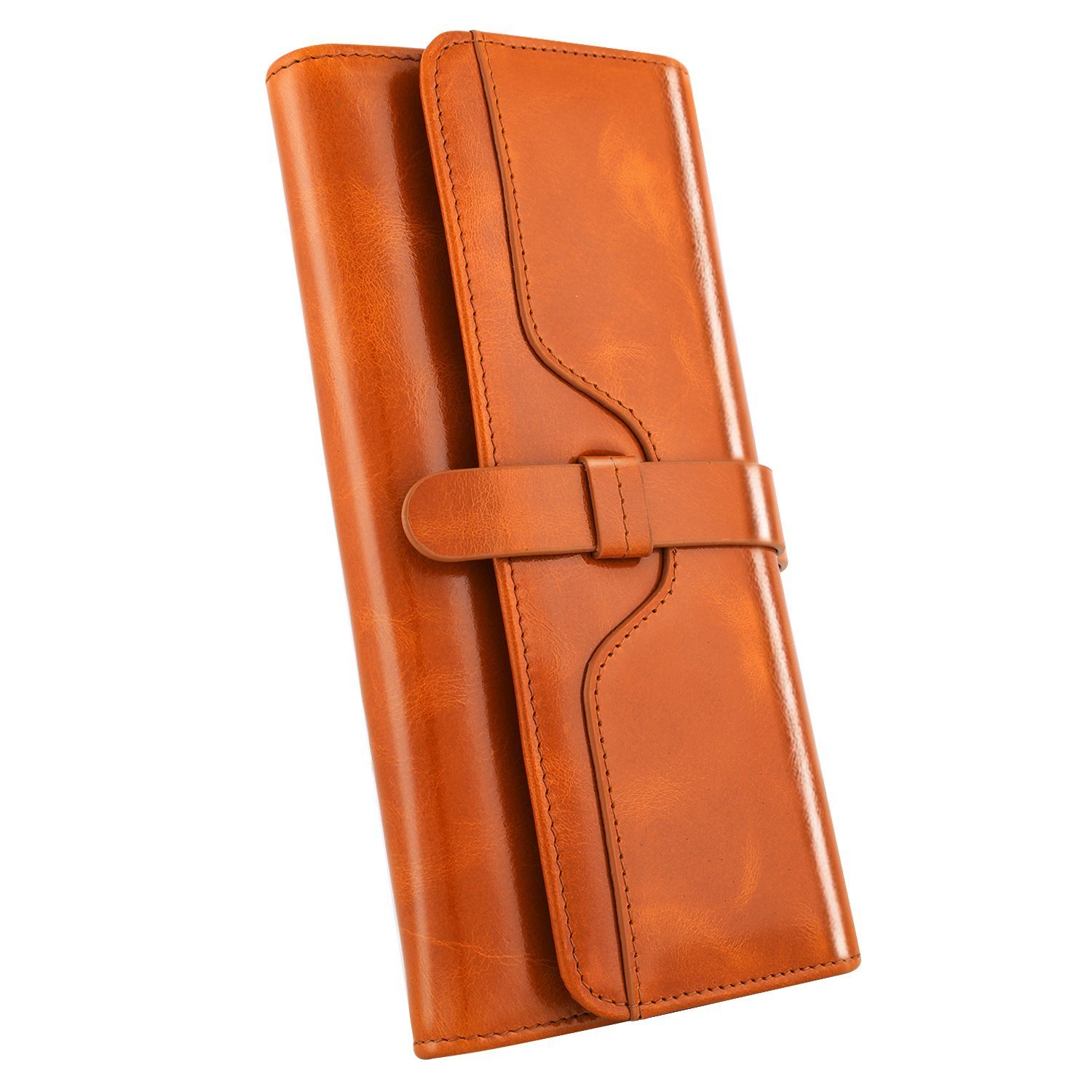 Women\'s Genuine Leather Long Wallet Checkbook Card Organizer Holder Ladies Large Capacity Clutch Purse Brown