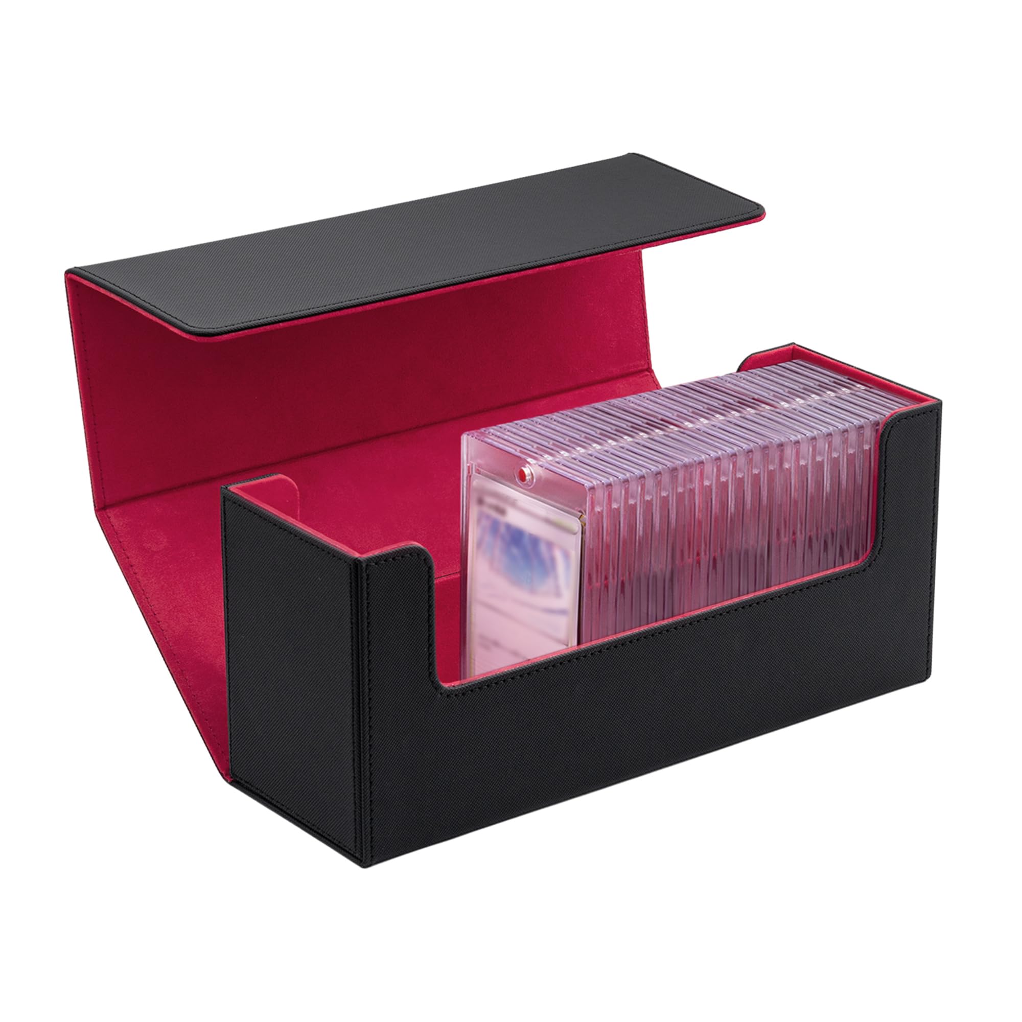 Mcbazel Card Deck Box for 35PT Magnetic Card Holder, Card Deck Holder for MTG/TCG cards,PU Leather Deck Box Storage Case(Black Red)