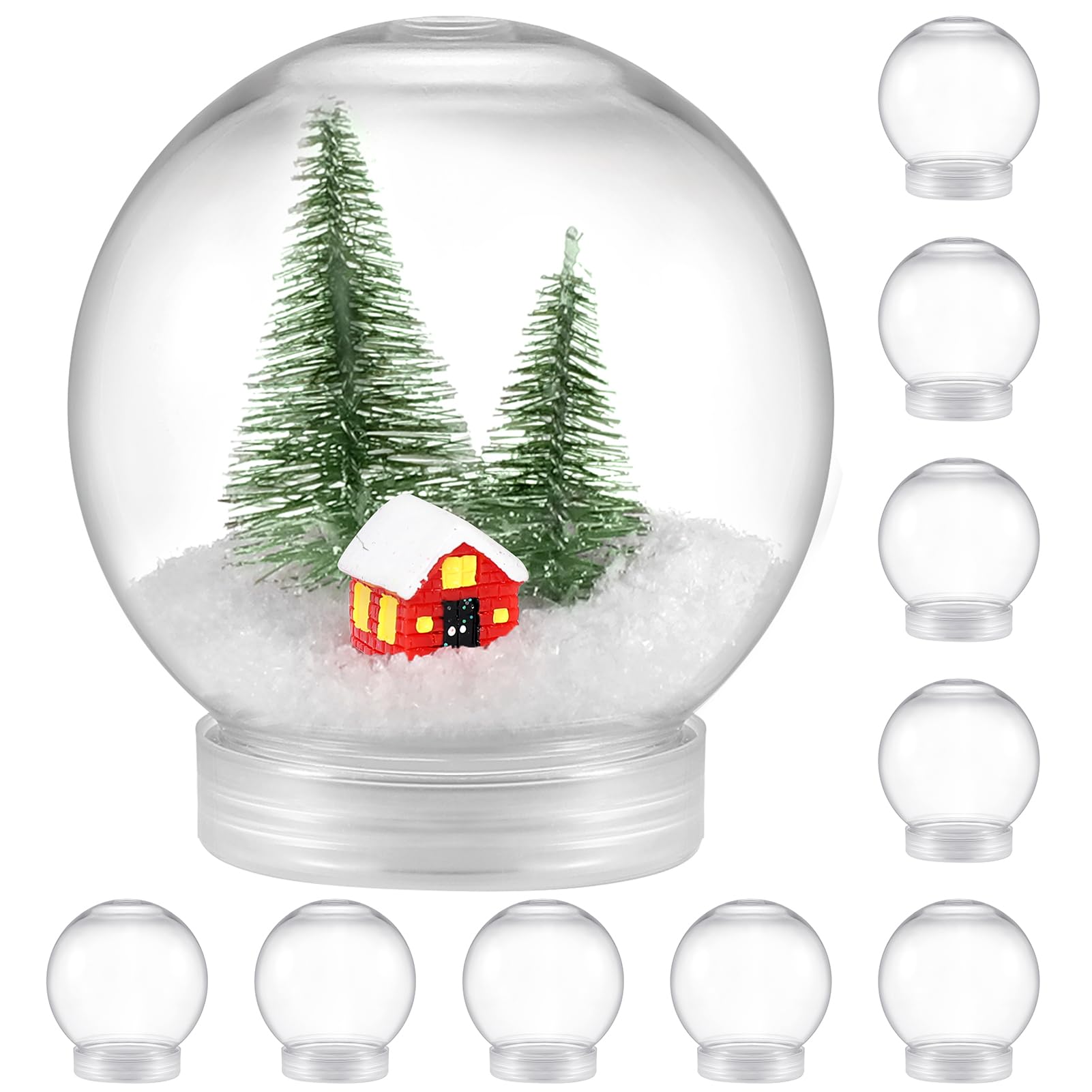 Photo 1 of 10 Pieces 3.6 Inch/91mm Plastic Snow Globe Clear Plastic Water Globe Fillable Snow Globe with Screw Off Cap for DIY Crafts Christmas Home Decoration