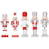 ZJEFUNS 5PCS Christmas Nutcracker Ornament Set Wooden Nutcracker Figures Soldier Festive Collectible Christmas Nutcracker Decorations for Xmas Tree Table Decor Xmas Gifts.