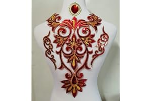 FJTANG 4pcs Flower Applique Patches Clothing DIY Embroidery Sticker Blossom (Large Red)