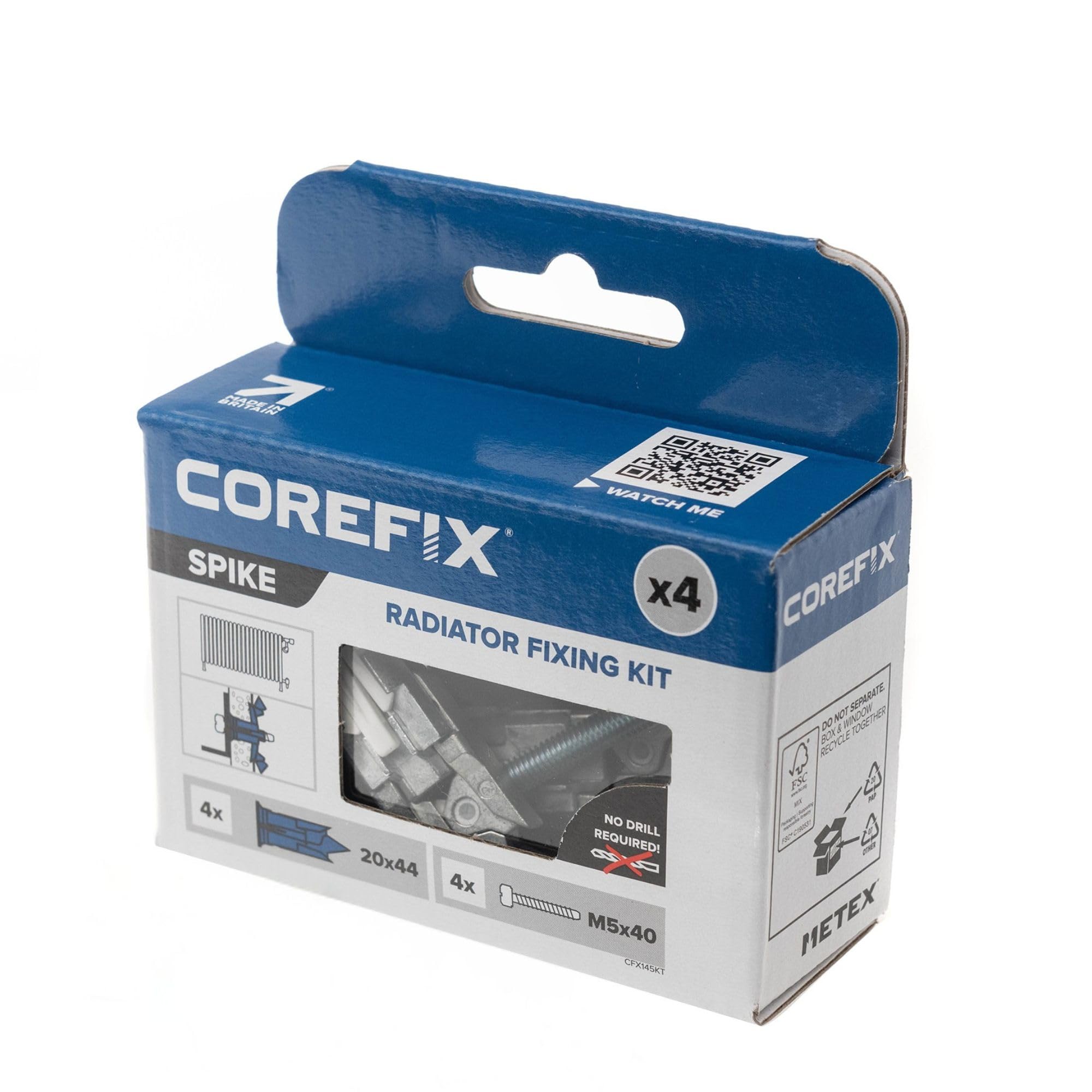 Corefix Spike Radiator Mounting Kit 4 Pack - Heavy Duty Plasterboard Fixings for Vertical/Horizontal Radiators. Easy to Install with NO Drill Required Suitable for All Plasterboard Types.