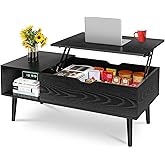 OLIXIS Wood Lift Top Coffee Table with Hidden Compartment and Large Storage Shelf, Lift Tabletop Dining Center Table for Home