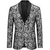 Cloudstyle Men's Dress Floral Suit Notched Lapel Slim Fit Stylish Blazer Dress Suit
