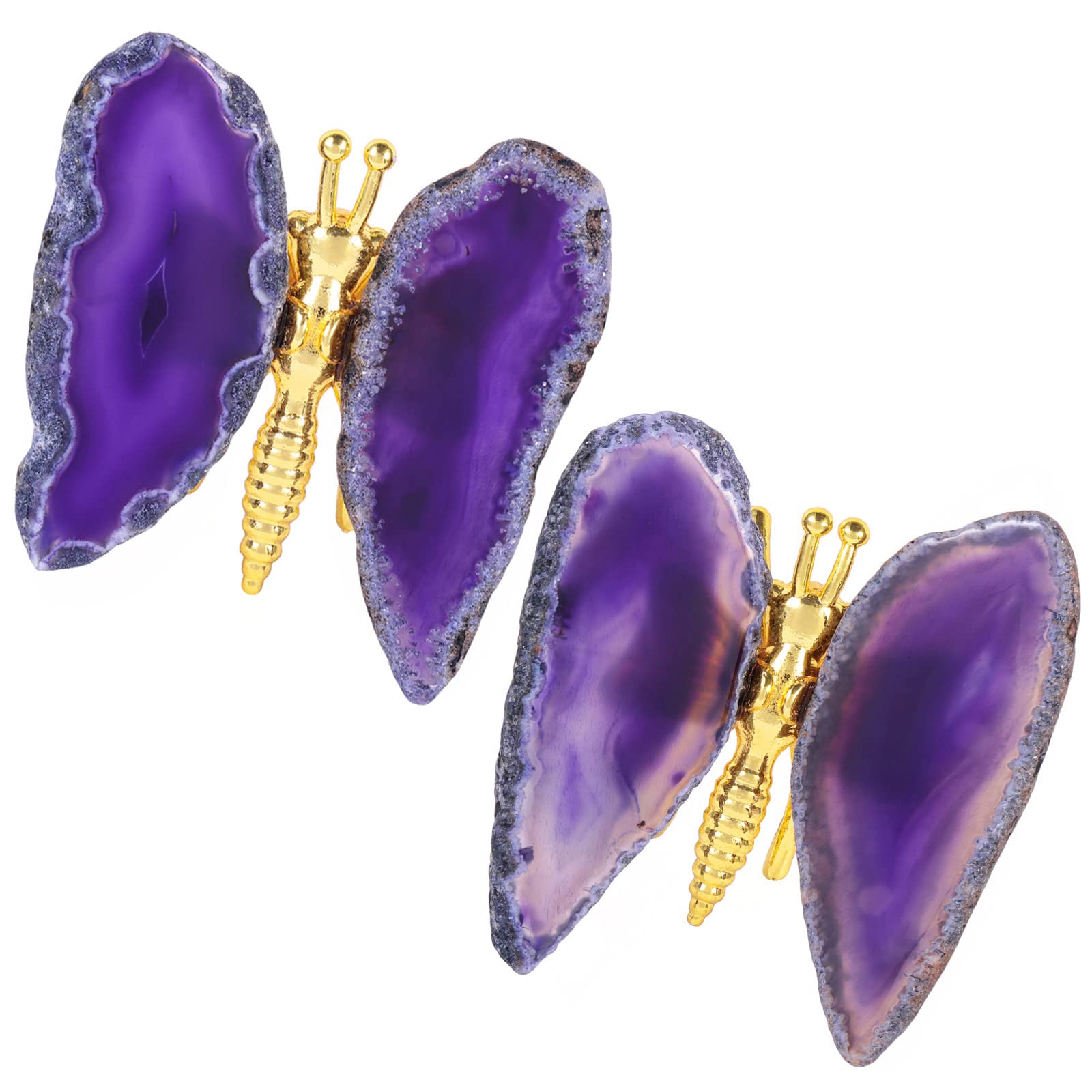 Nupuyai 2pcs Purple Agate Slice Butterfly Statue Decorative Ornament Set of 2, Crystal Stone Butterfly Figurine for Home Office Desktop Car Decor
