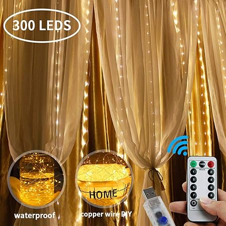 Amazon Com Lobkin 300 Led Window Curtain String Light Fairy