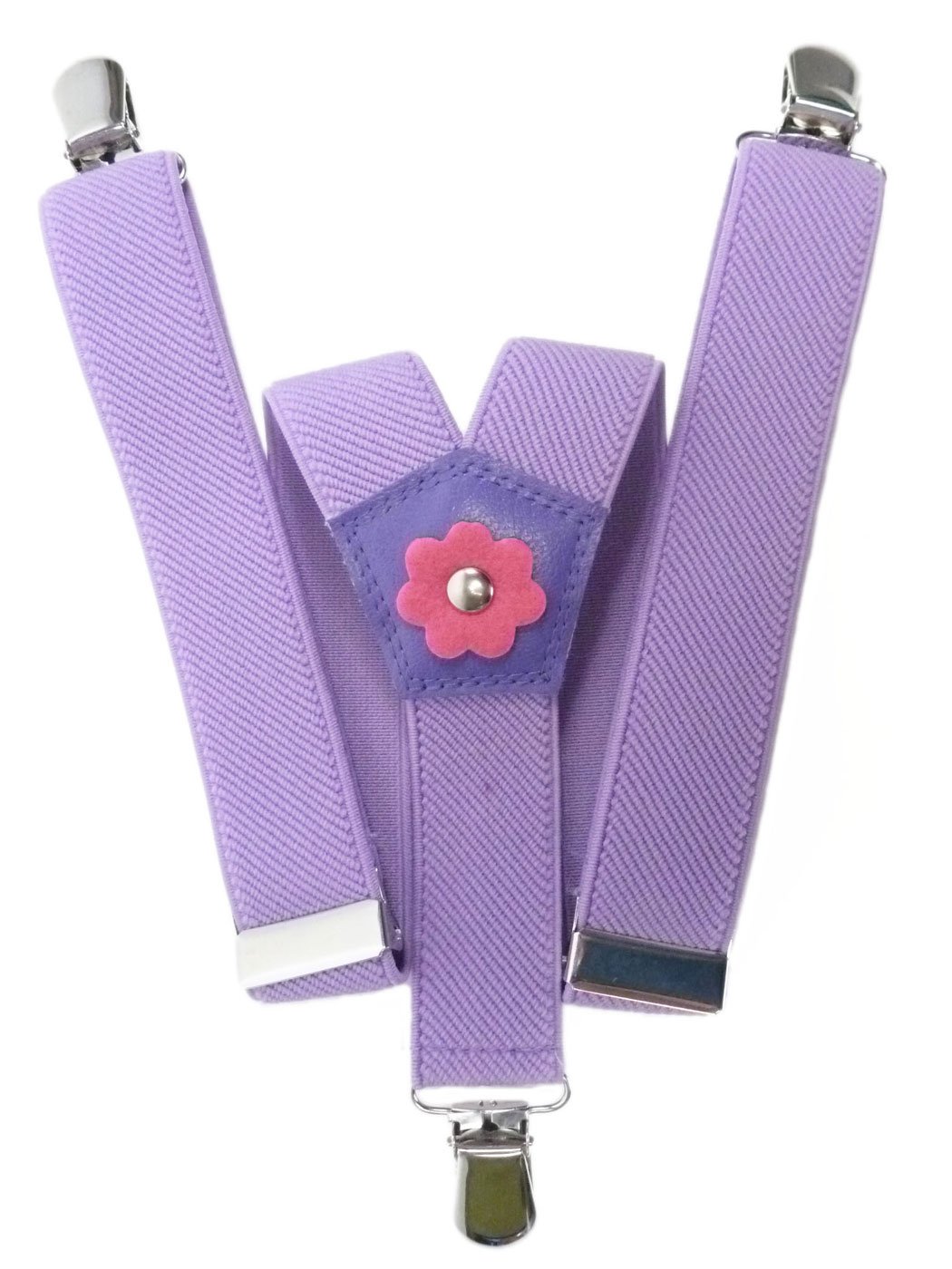 Olata Elasticated Clip On Girls Y-Shape Braces/Suspenders with Flower Design (1-5 Years) - 2.5cm. Lilac
