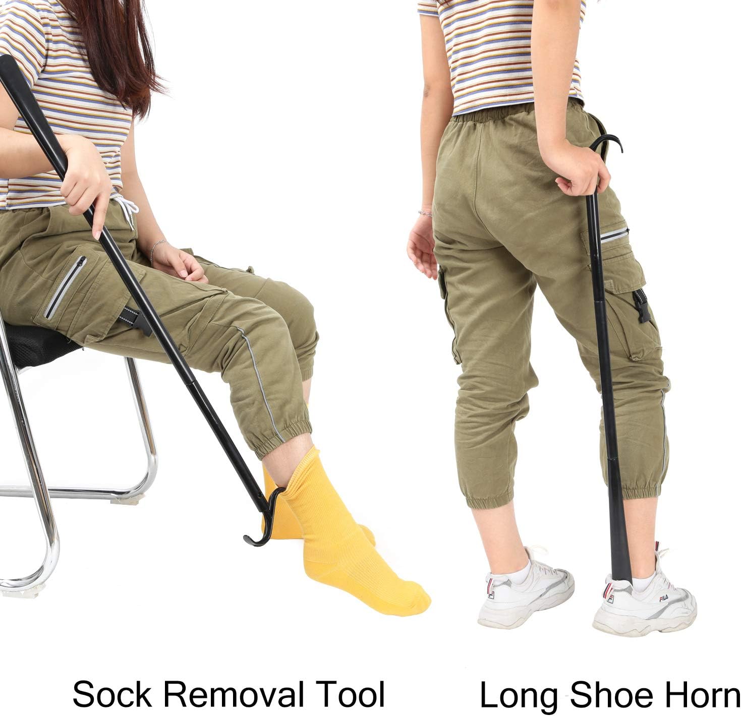 35" Long Dressing Stick with Shoe Horn with Sock Removal Tool, Adjustable Extended Dressing Aids for Shoes Socks, Shirts and Pants - Image 5