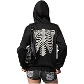 SHENHE Women's Y2k Skeleton Hoodie Pullover Goth Punk Graphic Long Sleeve Hoodie Sweatshirt