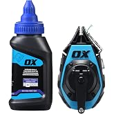 OX Chalk Line Tool Snap Line Reel + 1.5oz Refill Tiralineas - 50ft | 50ft ultra-fine Kevlar line - 0.5mm precision, 3:1 gear ratio chalk reel, and 1.5oz blue chalk refill for quick snap lines