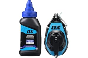 OX Pro 50ft Precision Chalk Line Tool Value Pack - Kevlar Ultra Fine Line Blue Chalk Reel with 1.5oz Blue Powder Refill - 3:1 Gear Ratio Choclain Tiralineas Choclay