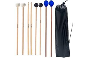 VixxNoxx Drum Mallets Kit – 4 Pairs (Felt Timpani, Rubber, Marimba, 5A) Drumsticks with Bag, Percussion Instrument Beginner Accessories for Steel Drum, Bass Drum, Glockenspiel, Xylophone Mallet