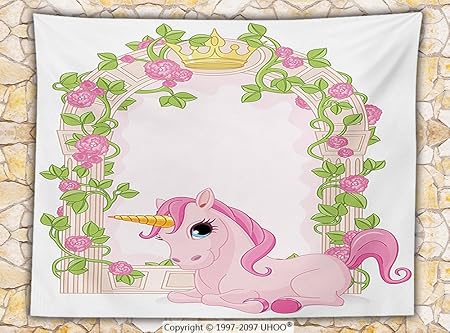Teen Girls Decor Manta De Forro Polar Romantico Flores Arco Marco Rosas Hojas Con Decoracion De Unicornio Ilustracion Manta Rosa Beige Amazon Es Hogar