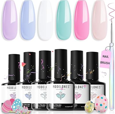 Modelones Gel Nail Polish 6 Colors Pastel Kit with Nail Art Brush