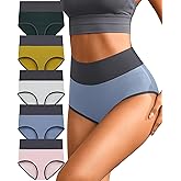 K-CHEONY Womens Cotton Underwear High Waisted Panties Full Coverage Soft Stretch Breathable Ladies Briefs 5 Pack