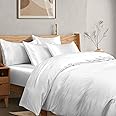 Manyshofu 6Pcs Pure White Satin Duvet Cover Set Queen Size with Satin Fitted Sheet - Not Comforter, Silky Comforter Cover Set Satin Duvet Bed Sheets (4 Pillowcases, 1 Duvet Cover, 1 Fitted Sheet)
