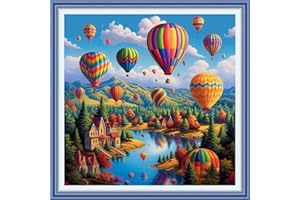 Joyhoor Cross Stitch Kits for Beginners Stamped Cross-Stitch Supplies Needlework preprint Embroidery Kits for Adults DIY Needlepoint Kits Embroidery Patterns 11CT-Colorful hot air Balloon 18.x18 inch