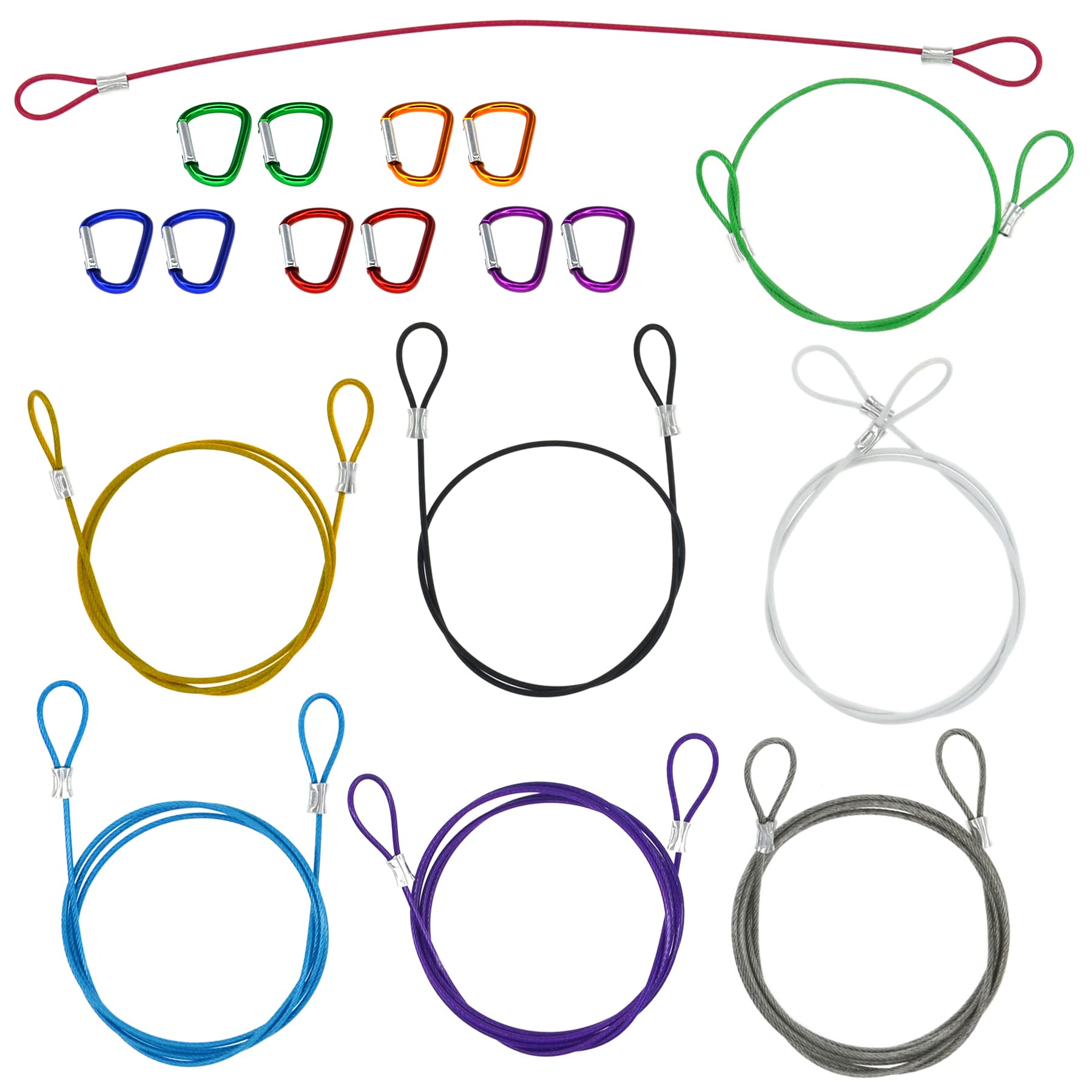 DDHOMIN 8 PCS Colored Stainless Steel Lanyard Cables,Security Lock Cables,with 10 PCS Colored Buckles