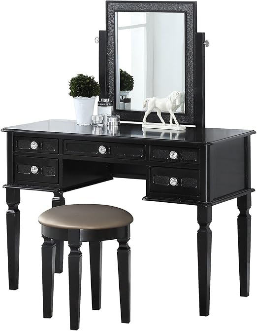 Amazon Com Bobkona Vanity Table With Stool Set Galaxy Black Furniture Decor