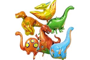 LINGQIANG Dinosaur Foil Balloons Set (35-50 in), 6 Pieces Large Dinosaur Mylar Helium Balloons for Kids, Giant Cute Dinosaur Birthday Party Decorations Kit for Boys Jungle Dino Theme Baby Shower Decor Supplies