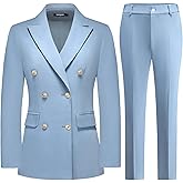 Lamgool Women Pants Suit Double Breasted 2 Piece Blazer Set Work Casual Jacket Outfits for Business