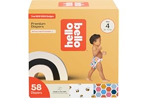 Hello Bello Premium Diapers Size 4 (22-37lbs), Busy Bees & Hive Five Designs, 58ct Club Box