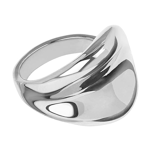 Amazon Essentials Chunky Modern Silver Statement Ring for Women in White Color High Polish Size 7, Silver, 7