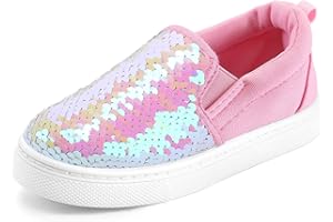 K KomForme Toddler Slip on Sneakers Girls Sparkle Sequins Canvas Walking Shoes
