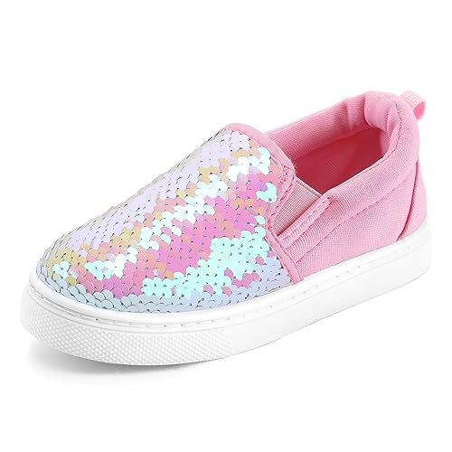 K KomForme Toddler Slip on Sneakers Girls Sparkle Sequins Canvas