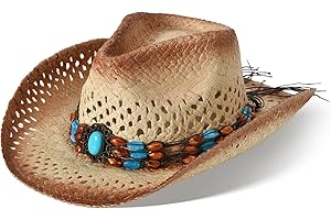 Ekulforg Cowboy Hats for Women & Men Straw Cowboy Hat Wide Brim Western Cowgirl Hats Summer Sun Hat