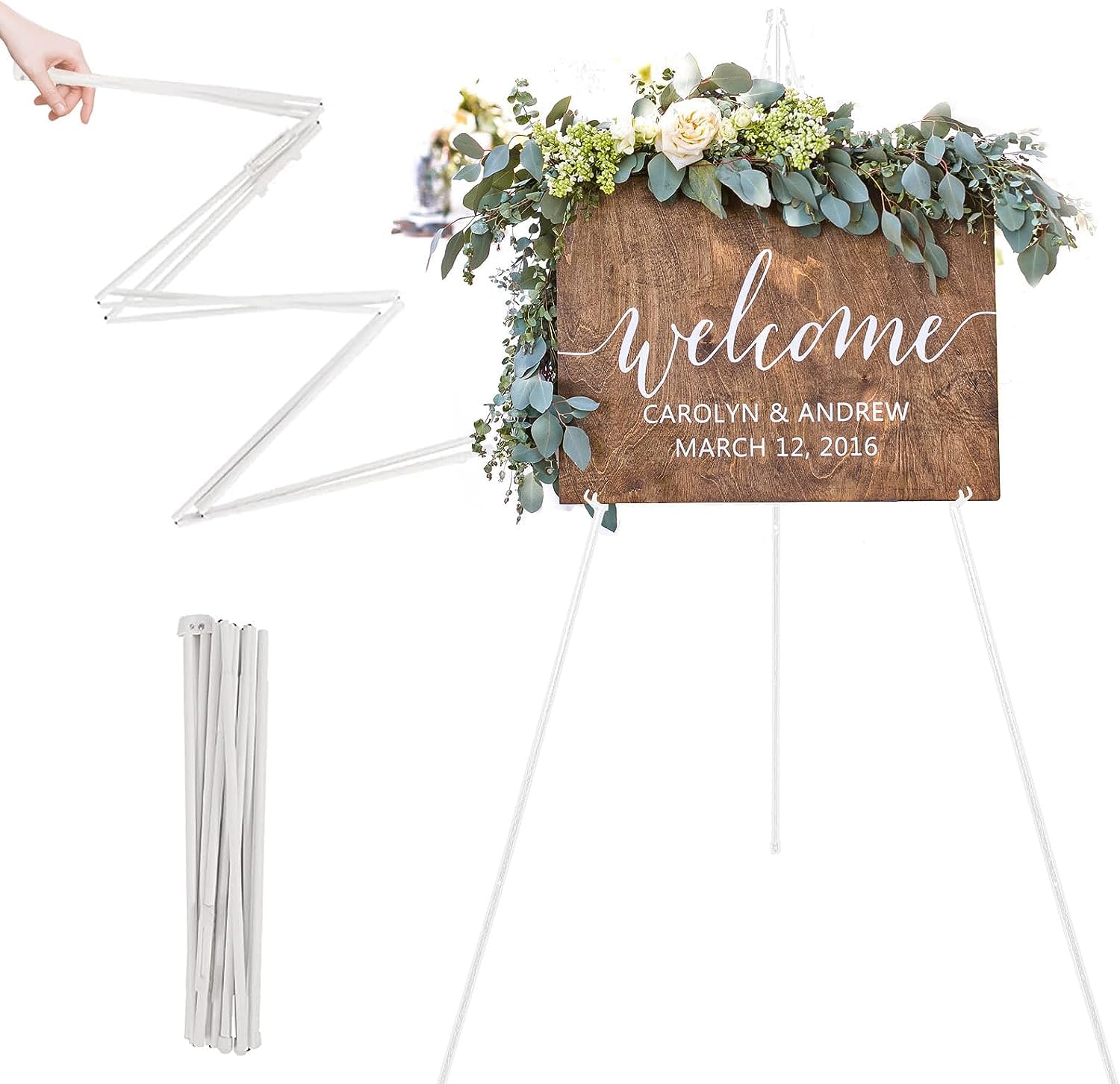 168cm Foldable Portable Display Stand - Easy to Fold, Retractable Adjustable Black Easel for Artists - Indoor and Outdoor (White)