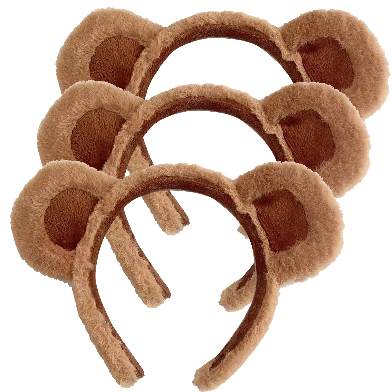 3Pcs Bear Ears Headband, Cute Plush Animal Hair Hoops, Animal Alice Hair Band for Girls and Women Furry Bear Ears Party Costume Accessories (Brown)