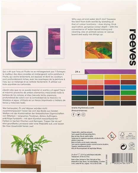 Reeves 8191005 Wassermischbare Olfarben Set 24 Farben In 10 Ml Tuben Hochste Farbbrillanz Gute Deckkraft Und Lichtechtheit Amazon De Kuche Haushalt
