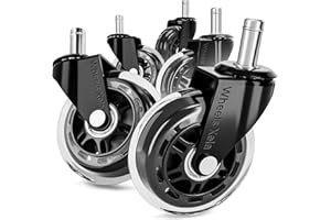 WHEELS XELA Office Chair Caster Wheels, Set of 5, 3 inch Heavy-Duty Replacement Rubber Wheels for Desk & Gaming Chair are Easy to Install & Suitable for All Floors, Including Carpet & Wood