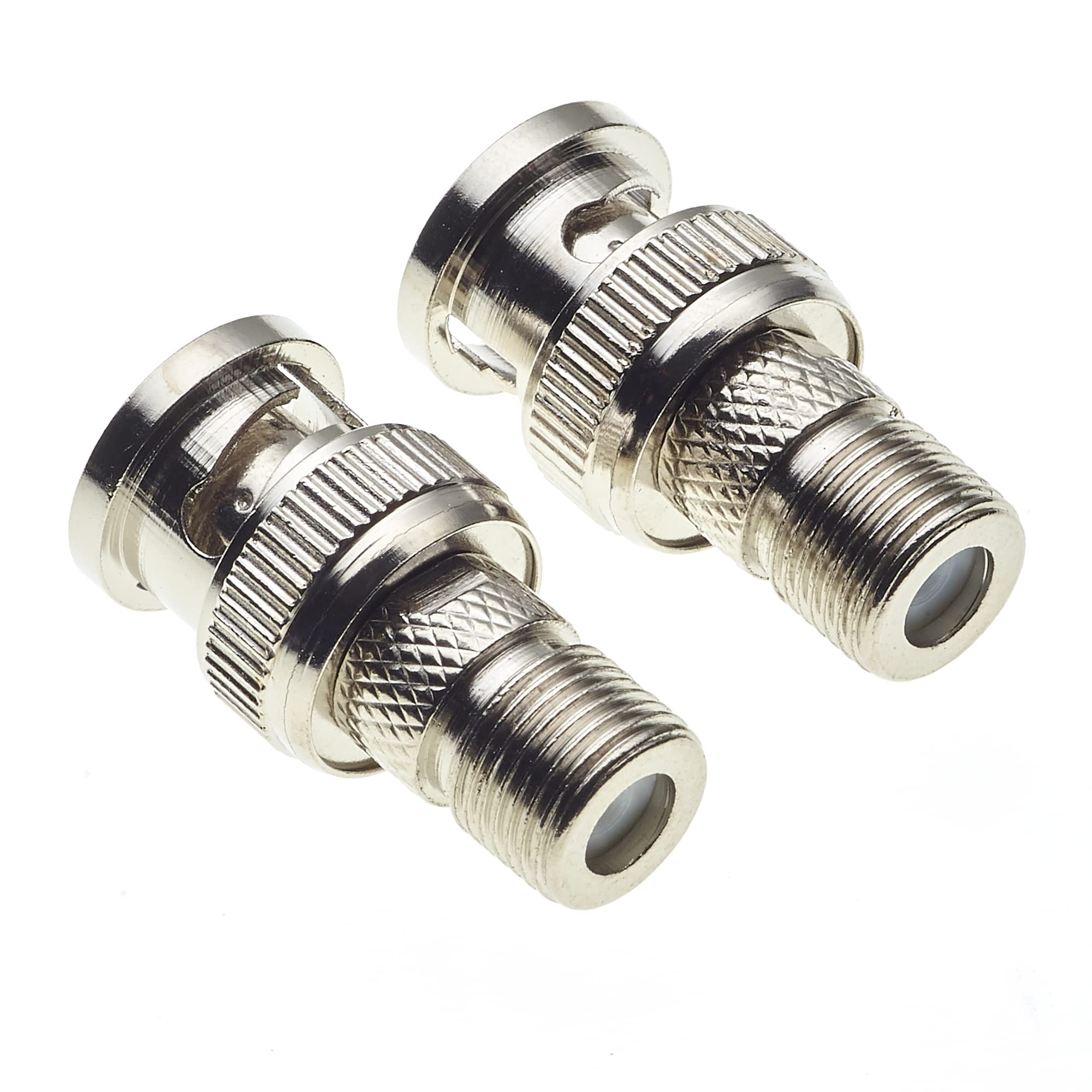 BNC Plug to F Type Socket Adaptor, Pack of 2 - Nickle Plated with Zinc Body Connectors, Connector for Scanner, Camera, RF Radio Antenna and Video Applications, CCTV Barrel Coupler