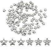 Vokoko 100Pcs Silver Star Beads 6.5mm Mini Star Shaped Alloy Craft Beads for DIY Jewelry Making