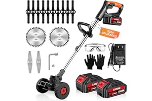 LAYUNI Cordless Weed Wacker, 21V Electric Weed Eater Battery Powered, 3 in 1 Lightweight Stringless Weed Trimmer/Edger/Brush Cutter, 3 Types Blade, 2X 4.0 Ah Battery and Charger Included