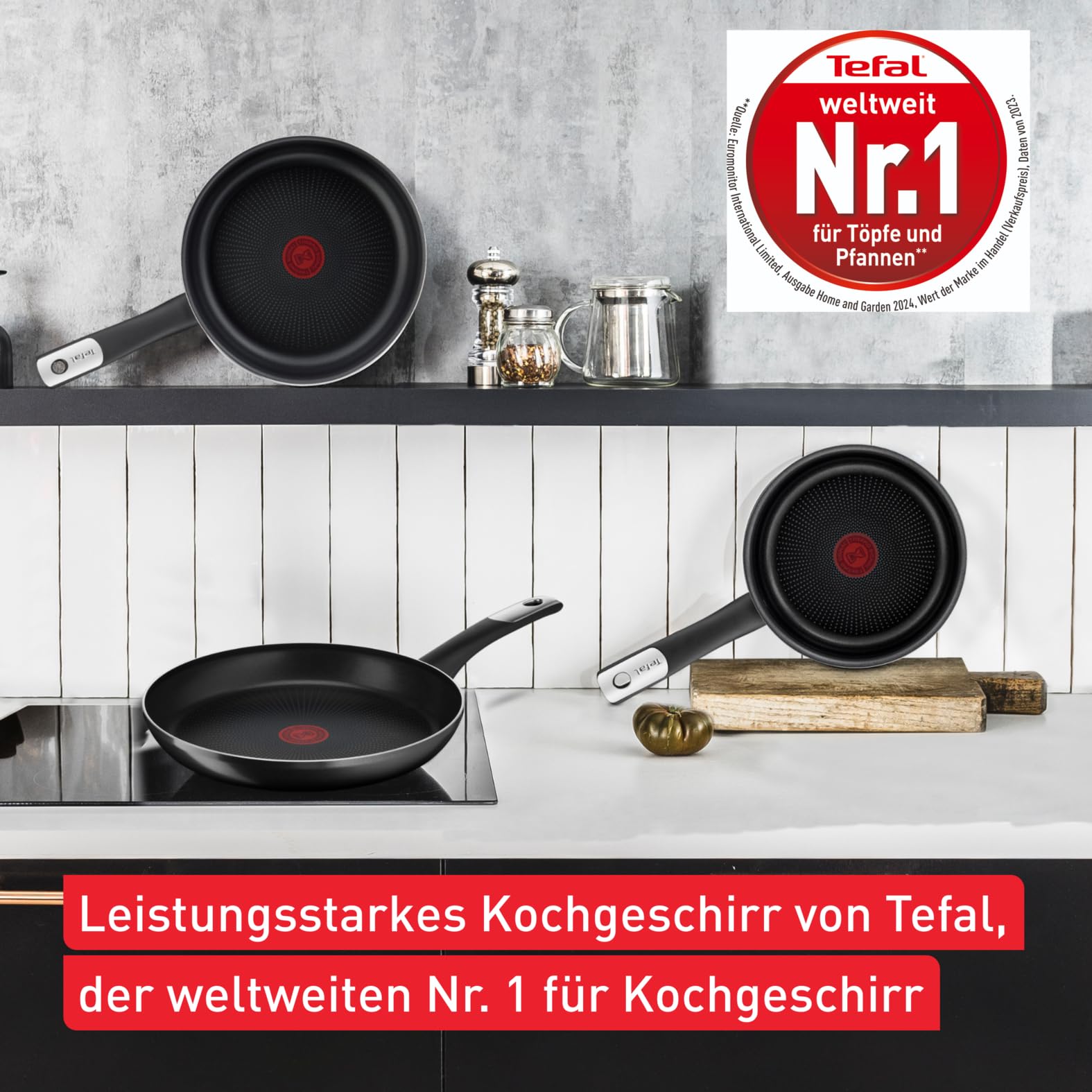 Tefal C38819 Hard Titanium Essential Wokpfanne 28 cm, Antihaftversiegelung mit Titanpartikeln, Thermo-Signal Temperaturanzeiger, spülmaschinengeeignet, Made in France, Schwarz 3