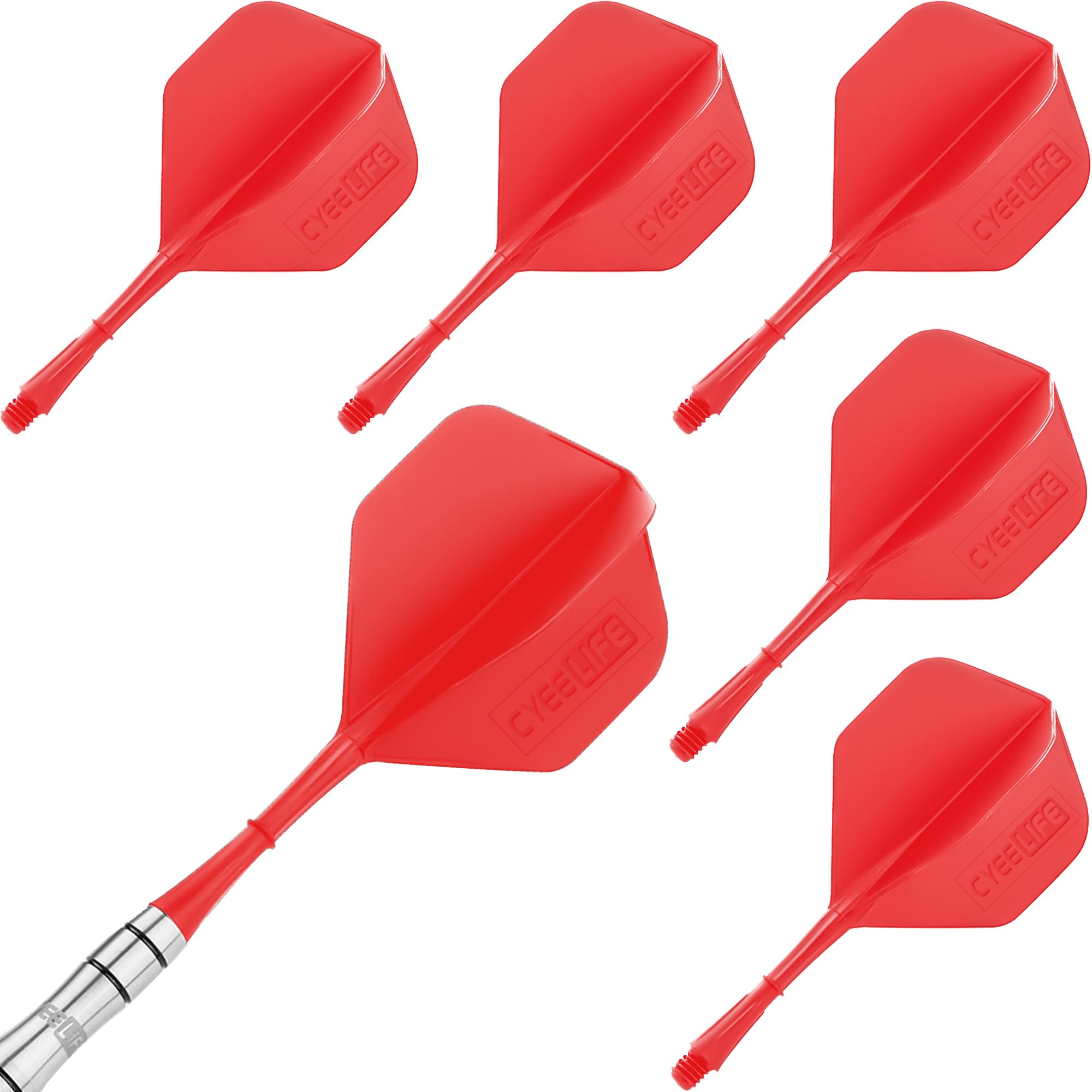 CyeeLife Molded Dart Flights and shafts 6pcs 2BA Integrated accessory,CF01 Red-M