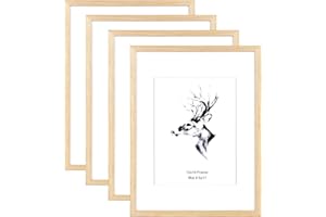 Yaetm 12x16 Picture Frame with Mat for 8.5x11 Set of 4, Natural Solid Oak Wood 12x16 Frame for Gallery Wall and Poster, Wall Mounted (4 pack, Oak)