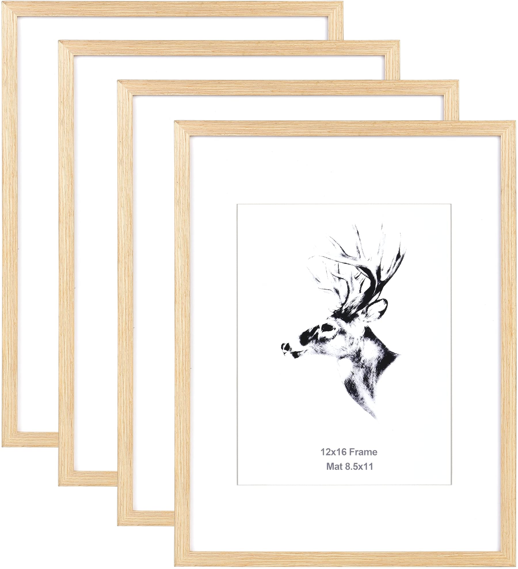 Photo 1 of Yaetm 12x16 Picture Frame with Mat for 8.5x11 Set of 4, Natural Solid Oak Wood 12x16 Frame for Gallery Wall and Poster, Wall Mounted (4 pack, Oak)