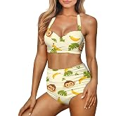 Curugaroo Women’s Bikini Bathing Suit Two Piece Swimsuit Set Neck Strap Top with Bottoms Summer Tummy Control Beach Swimwear