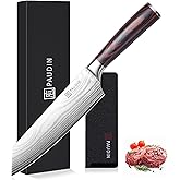 PAUDIN Santoku Knife, Sharp High Carbon Stainless Steel Kitchen Knife with Sheath, 8 Inch Professional chef knives with Ergonomic Pakkawood Handle, Japanese Chopping Knifes Premium Gift Box
