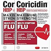 Coricidin HBP, Decongestant-Free Cold Symptom Relief for People with High Blood Pressure, Maximum Strength Multi-Symptom Flu Tablets, 48 Count (2x24ct)